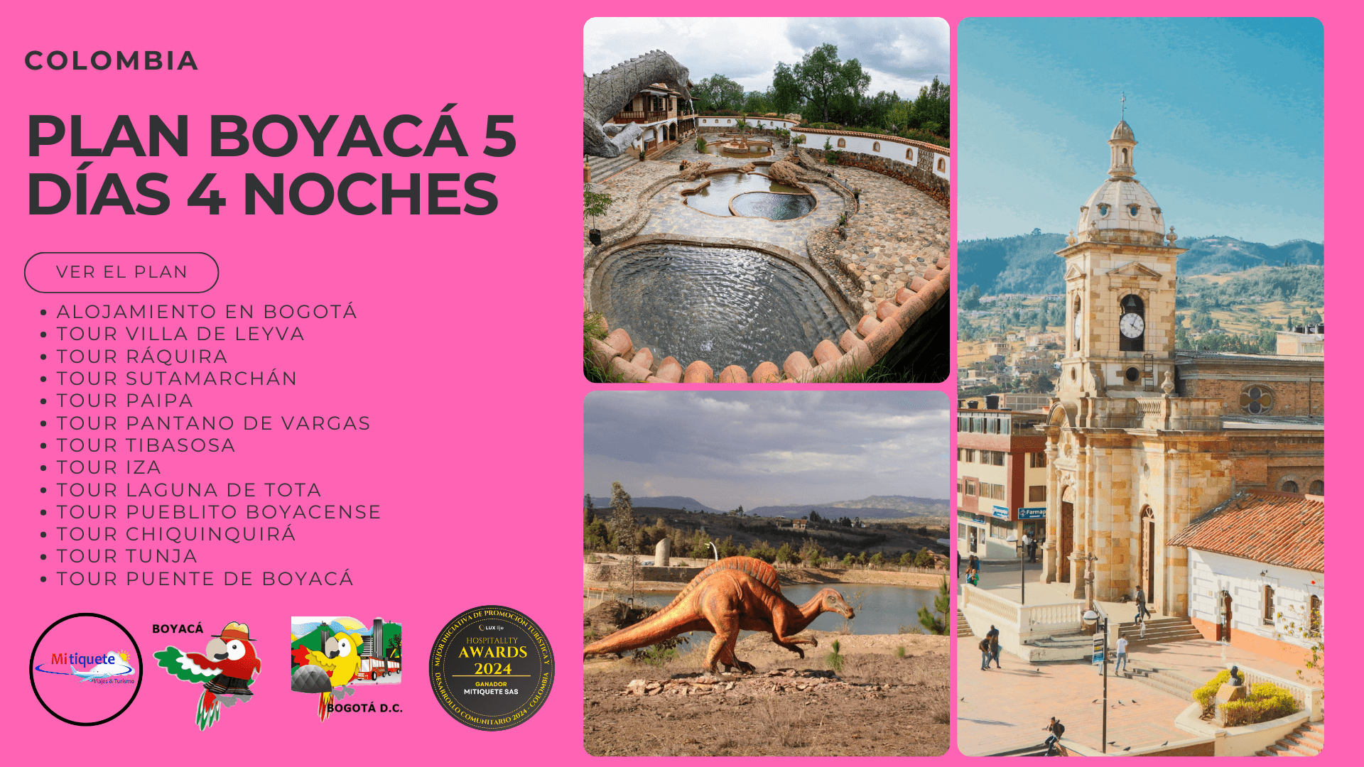 Plan Turístico Boyacá 5 Días 4 Noches – Alojamiento en Bogotá, Villa de Leyva, Ráquira, Sutamarchán, Paipa, Pantano de Vargas, Tibasosa, Iza, Laguna de Tota, Pueblito Boyacense, Chiquinquirá, Tunja y Puente de Boyacá | Tours 2025