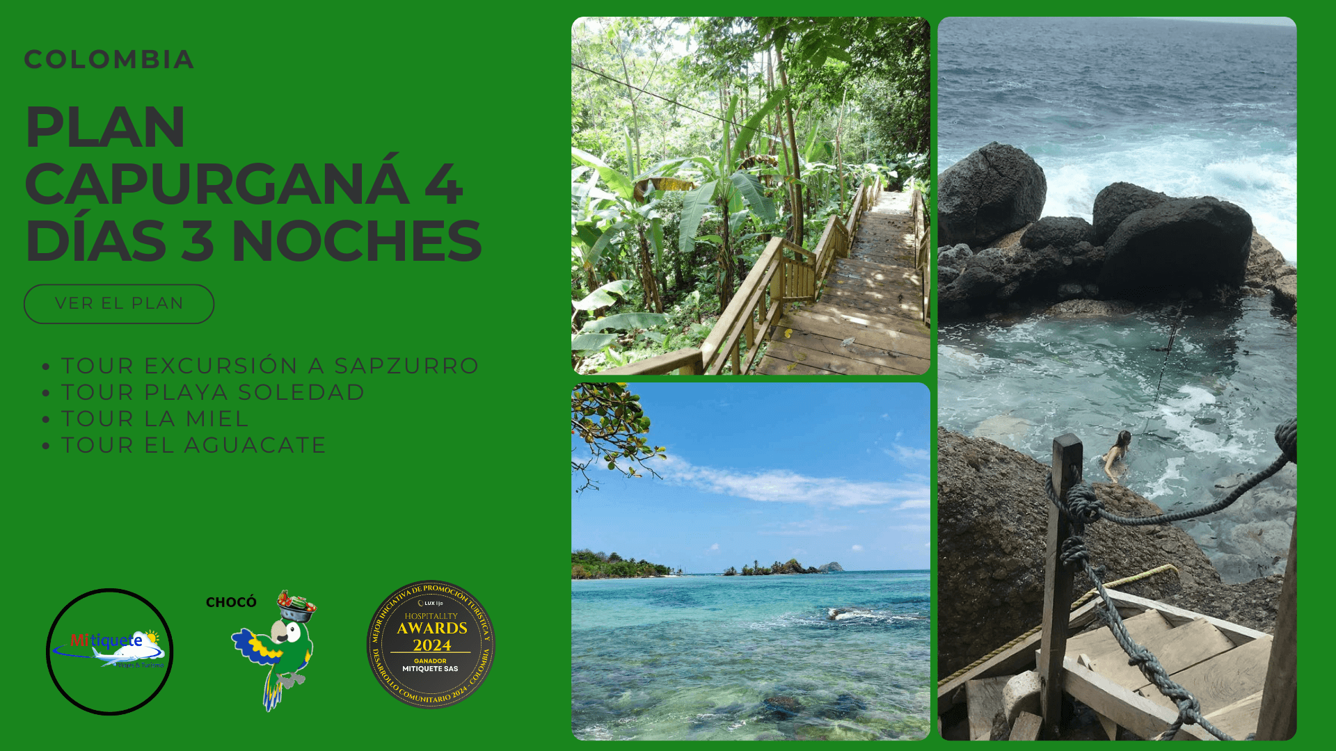 Plan Turístico Capurganá 4 Días 3 Noches - Excursión a Sapzurro, Playa Soledad, La Miel y El Aguacate  | Tours 2025