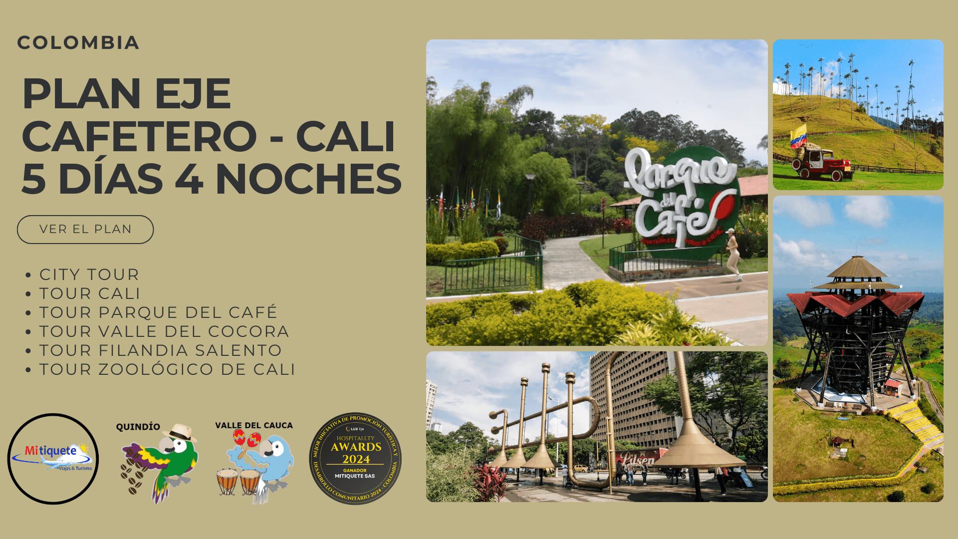 Plan Turístico Eje Cafetero 5 Días 4 Noches - Peregrinación a Buga, City Tour en Cali, Zoológico de Cali, Parque del Café, Salento, Filandia y Valle de Cocora | Tours 2025
