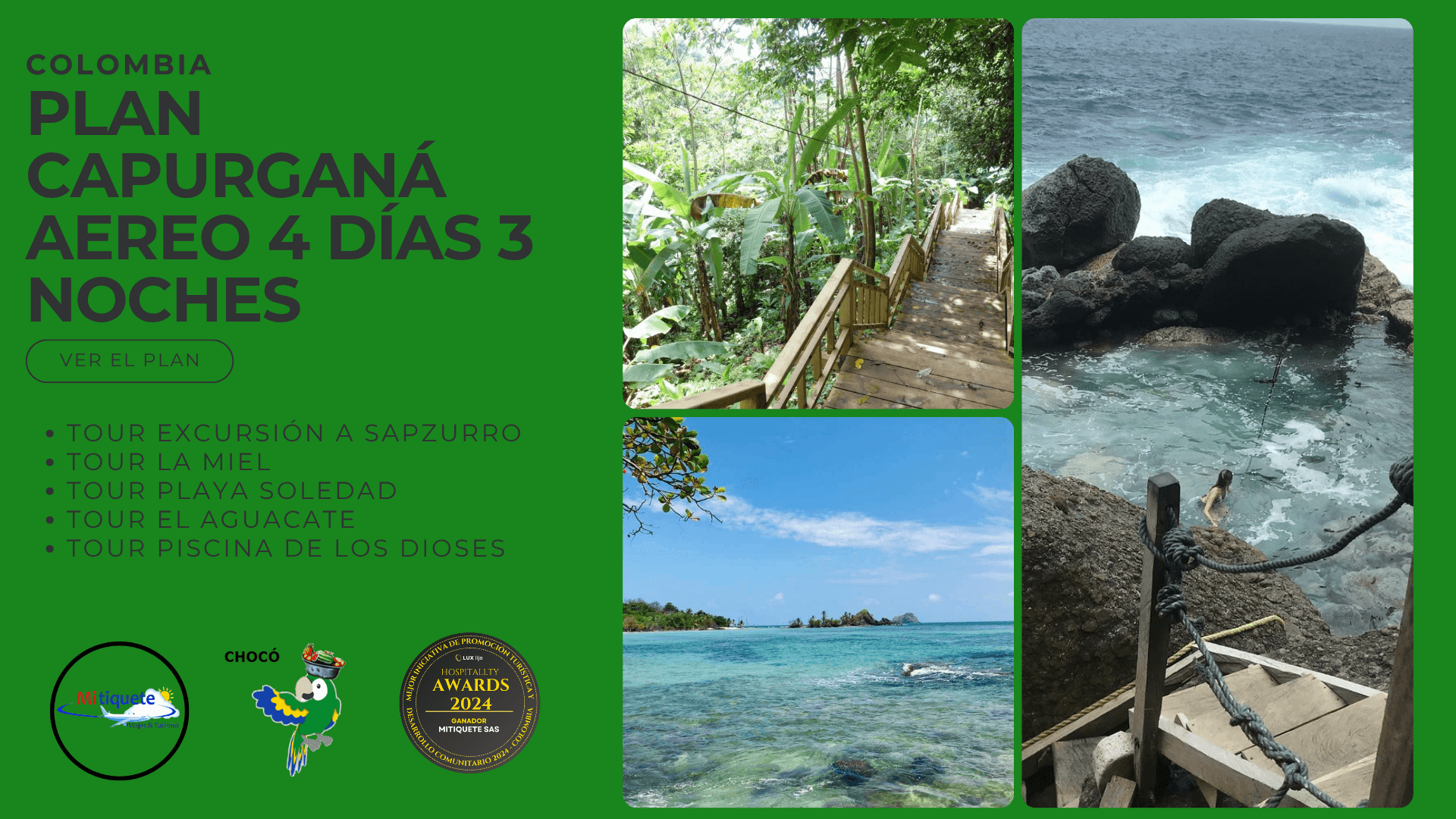 Plan Turístico Capurganá Aéreo – 3 Noches 4 Días | Sapzurro, La Miel, Playa Soledad, El Aguacate, Piscina de los Dioses | Tours 2025